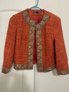 Josephine Chaus Suit Skirt Sz 6p Jacket Sz 4p Skirt Orange Vintage Lace Beaded - Picture 1 of 6
