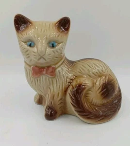 Vintage Brazil Pottery Blue Eyed Cat Figurine  Bow Tie Cat Loves 5.5"×6" - Picture 1 of 11