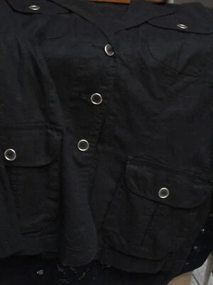Chaqueta utilitaria para mujer Gloria Vanderbilt negra con botones talla 2X mezcla de lino Foto 1 de 4