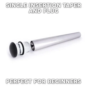 Single Size Stainless Steel Ear Stretching Taper +Black Glass Single Flare Plug - Picture 1 of 2