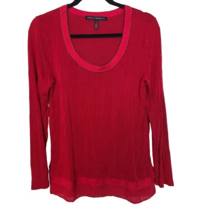 White House Black Market Womens S Red Long Sleeves Scoop Neck Layered Hem Top - Image 1 of 4