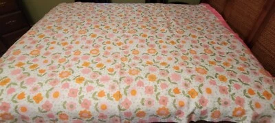 复古粉红色三角形聚合物 ACRYLIC 花粉和橙色毯 86" X 70"  — 第 1/4 张图片