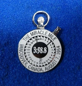 Track & Field Coach 3:58:8 Stopwatch Bannister & Landy Miracle Mile Race Pin -SM - Picture 1 of 1