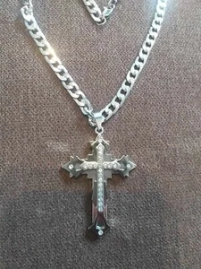 necklace cross jewellery silver plated 24 inch - Picture 1 of 2