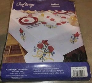 Craftways Juliet Tablecloth Roses Stamped For Cross Stitch 60 X 104 - Picture 1 of 4