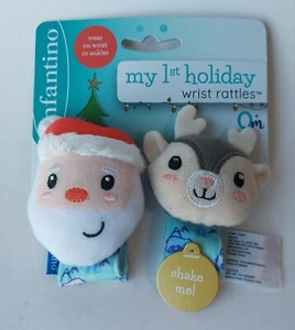 Infantino Christmas Holiday Baby Wrist Rattles - Santa & Reindeer NEW - Picture 1 of 7