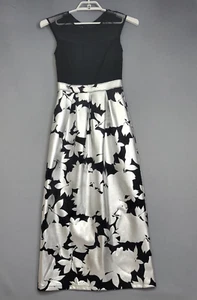 En Focus Studios Maxi Dress Womens 4 Black Silver Shimmer Floral Mesh Sleeveless - Picture 1 of 13