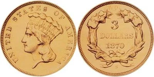 1870-S TRES DÓLARES PIEZA DE ORO PÓSTER BRILLANTE FOTO monedas dinero ee. uu. 122 - Imagen 1 de 1