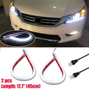2X White 45cm Car Flexible Tube LED Strip Daytime Runnning DRL Light Headlight - Foto 1 di 9