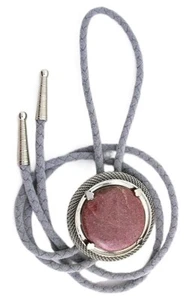 Rhodonite 32mm Round Natural Cab Silver Mesh Bolo Tie Cord Tip EPBT315/101324 - Picture 1 of 2