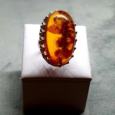 Baltic Amber Ring-Cognac-925 Sterling silver-P UK-7 1/2 US size-Free US Post - Image 1 of 4