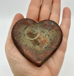 Raku Hand Formed Blessed Heart Pottery Paperweight Signed Artist Jeremy Diller - Picture 1 of 7