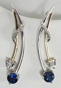 Pendientes de plata esterlina de oro amarillo de 10 K de dos tonos zafiro 0,05 CTW diamante - Imagen 1 de 7