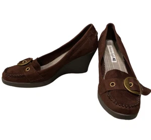 American Eagle Shoes Womens 10 Brown Suede Wedge Loafers Comfort Slip On - Picture 1 of 8