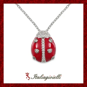 Graziosa Collana Coccinella Donna in Argento 925 rodiato Oro Bianco - Foto 1 di 7