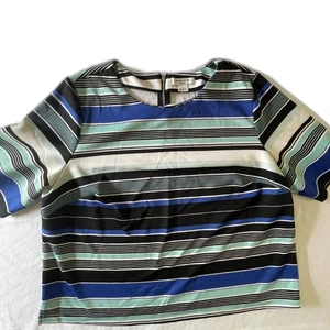 Top Liz Claiborne Azul y Blanco Rayas Cremallera Trasera Elastizado Carrera Talla Grande 1X - Imagen 1 de 6