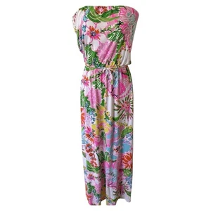 Lilly Pulitzer Maxi Trägerlos Blumen Langes Kleid Nosey Posey Small Weiß - Bild 1 von 9