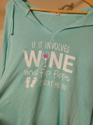 NUEVO CON ETIQUETAS Vino y Chanclas Count Me In Sudadera con Capucha Encantadora Diseños Usables Únicos Talla L Foto 1 de 4