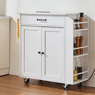 Kitchen Island Cart Rolling Storage Cabinet on Wheel with Charging Station - Image 1 of 4