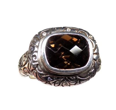 SeidenGang SG Sterling Silver Ring Checkerboard Smoky Quartz Diamond Accents 8 - Image 1 of 4