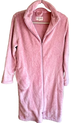 Laura Ashley Pink Floral Plush Texrured Fleece Loungewear Zip Robe Housecoat M - Image 1 of 4