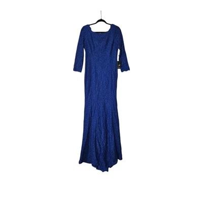 Adrianna Papell Long Sleeve Lace Formal Gown Blue Ripples Womens Size 10 NWT - Image 1 of 4