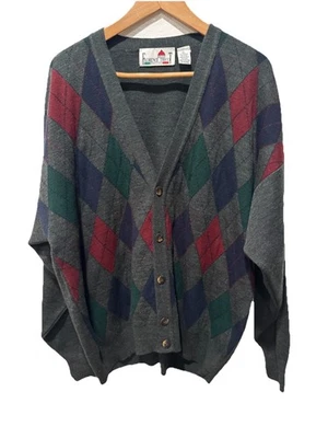 Cárdigan Florence Tricot Para Hombres Mezcla de Lana Argyle Botón Talla XL Preppy Foto 1 de 4