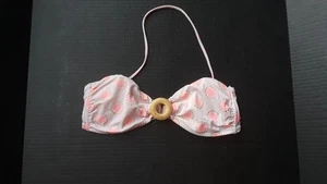 Victoria's Secret light pink bikini top with bright pink dots, gold trim, sz L - Picture 1 of 2