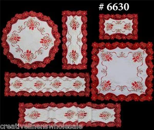 Christmas Poinsettia Placemat Table Cloth Runner Tablecloth Holiday White Red - Picture 1 of 12