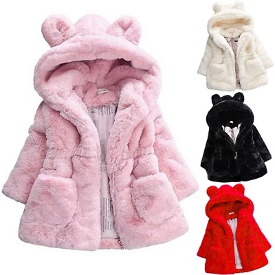 Niños Bebés Niñas Piel Esponjosa Oso de Peluche Abrigo con Capucha Invierno Polar Chaqueta Prendas Exteriores Foto 1 de 4