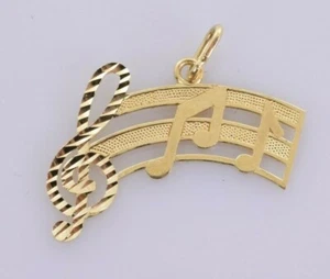 Treble Clef Music Pendant Charm in 10k Yellow Gold - Picture 1 of 3