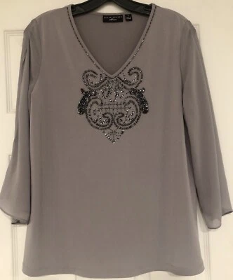 Susan Graver Artisan Beaded Sequin Liquid Knit Size S Chiffon 3/4 Sleeve Tunic - Image 1 of 4