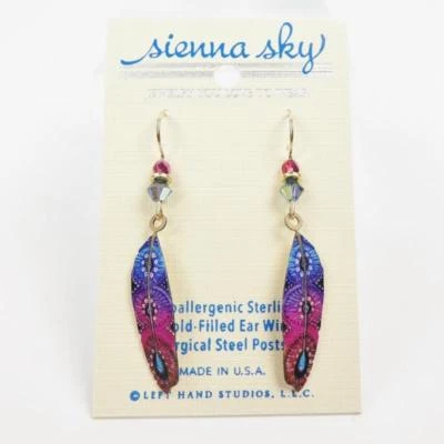 Pendientes Sienna Sky Oro 14K Relleno Gancho Azul y Rosa Colorido Pluma Hechos a Mano Foto 1 de 3