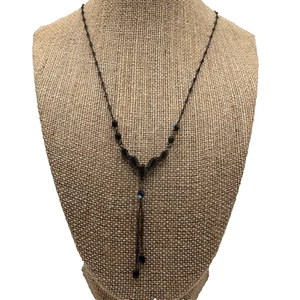 Victorian Style Y Necklace Bar Chain Copper Tone Black/Blue Rhinestones - Picture 1 of 5