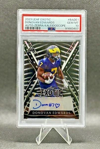Donovan Edwards PSA 10 2023 Leaf Exotic Auto Zebra Kaleidoscope #BA-DE1 POP 1! - Picture 1 of 2