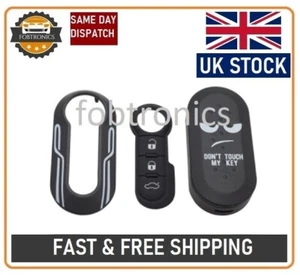 Funda 3 BOTONES para Fiat 500 Cubierta Sin Llave Y Almohadilla Goma Botón NEGRA - Imagen 1 de 3