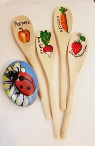 Painted vegetable patch markers,wooden spoon tags garden - set of 4 - Picture 1 of 9