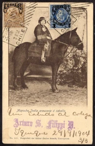 CILE MAPUCHE DONNA INDIANA A CAVALLO CARTOLINA INDIVISA 1904 BRANDT # 817 bella!! - Foto 1 di 2