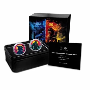 2021 Niue Godzilla vs. Kong 1 oz Silver Colorized 2-Coin Set - Picture 1 of 7
