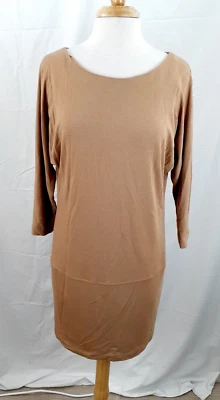 Muse Women's Sz 10 Beige Tan Ponte Knit Shift Dress Full Zipper Back Long Sleeve - Image 1 of 4