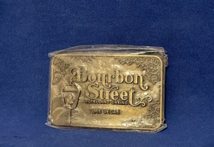 1970's Vtg. Bourbon Street Hotel Casino Las Vegas Nevada Brass Belt Buckle NIP - Picture 1 of 4