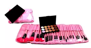 24 PCs Professional Cosmetic Brush & 15 Shade Contour Foundation Makeup Kit NEW - Picture 1 of 4