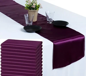 10 Eggplant Satin Table Runner 12" X 108" Wedding B'day Party Table decoration - Picture 1 of 6