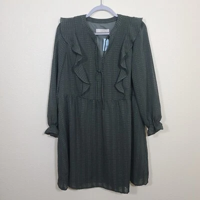 Новый LOFT Petite Babydoll оборки платье размер PL текстурированный узор зеленый - Изображение 1 из 4