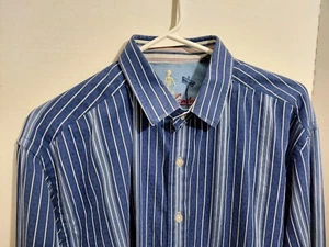 Robert Graham Old Money Button Up dress shirt XL striped Flip Cuff Skeleton Blue - Picture 1 of 10