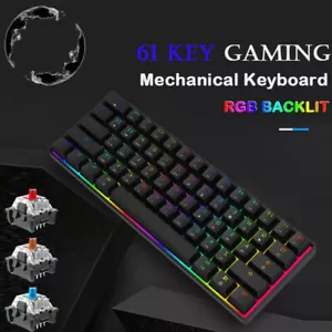 65% Mechanical Gaming Keyboard Portable with RGB Backlit Wired RK 61 Key for PC - Picture 1 of 17