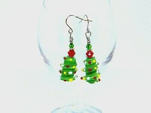 Christmas Tree Glass Lampwork Bead Earrings - Limited Edition - By BEEA - Picture 1 of 2