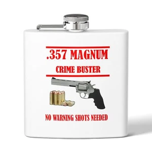 357 Magnum Crime Buster Flask, 6oz Stainless Steel Hip Flask  - Picture 1 of 5