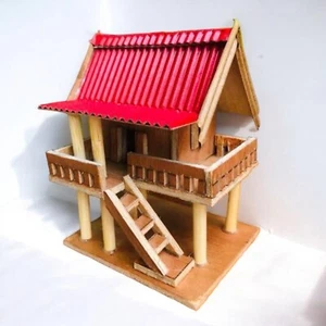 Traditional Bamboo Wood Thai House Spirit Handmade Miniature Model Doll Gift 1pc - Picture 1 of 15