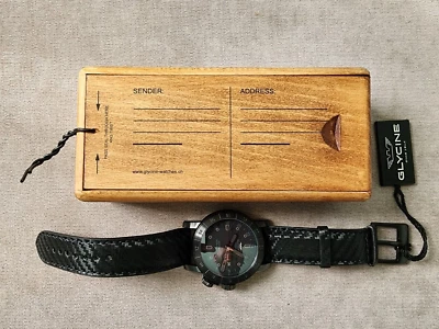 Glycine GL0155 44mm Men's GMT automatic world timer airman black carbon strap  - Image 1 of 4